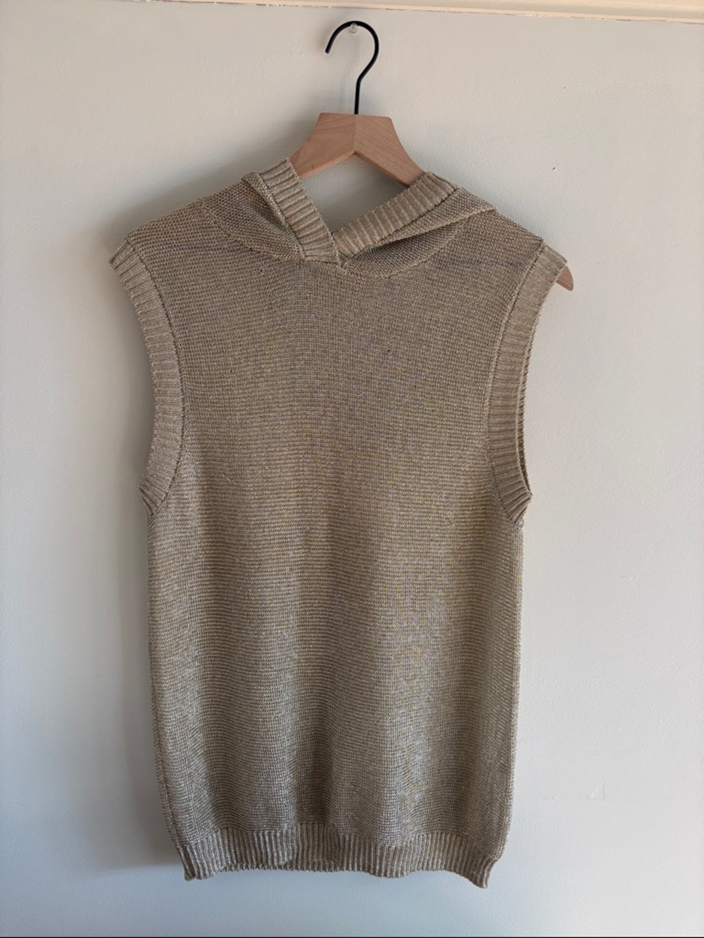 Zara • gold thread knitted sleeveless hoodie
